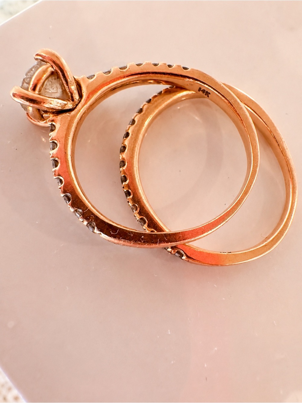 14K Rose Gold Lab Diamond Bridal Set 1.5 CTW Wedding Ring Set Size 8 - Picture 10 of 10